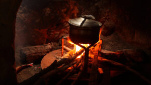 Cooking over wooden fire